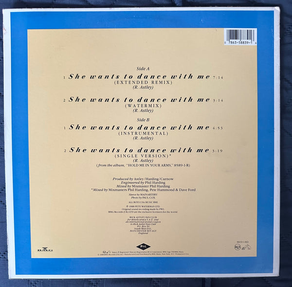 Rick Astley SHE WANTS TO DANCE WITH ME (USA) 12" Single LP Vinyl U