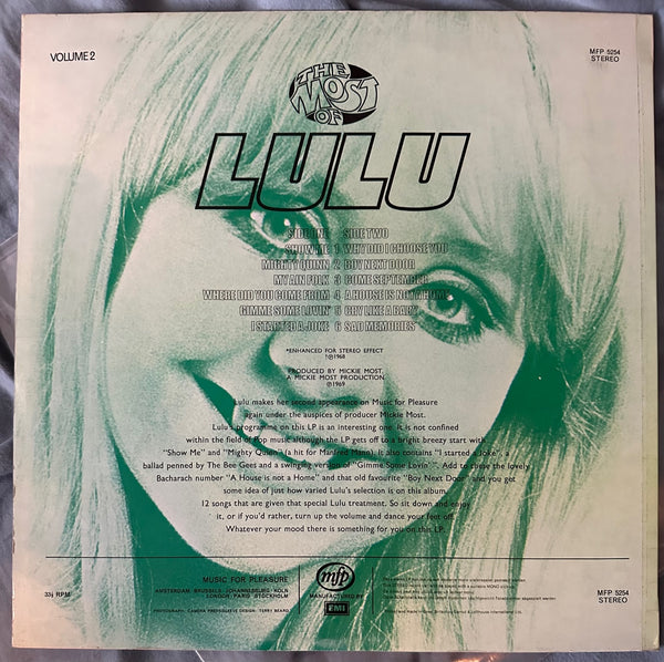 Lulu The Most Of Lulu Vol 2 Lp Uk Vinyl Used Borderline Music 9226