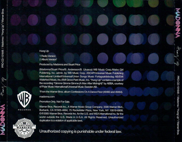Madonna - HUNG UP (2 track PROMO CD single) Used – Borderline MUSIC