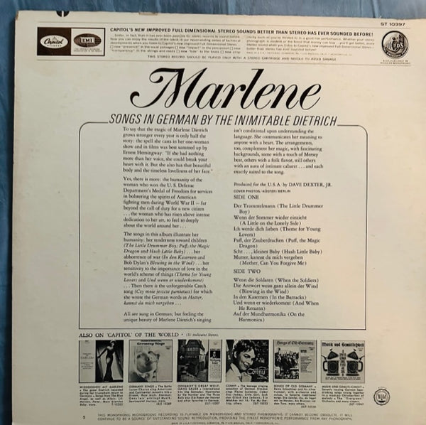 Marlene Dietrich - Songs in German - LP Used Vinyl - Used – Borderline ...