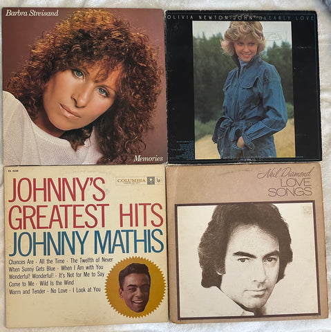4 iconic Vocal Albums LP Vinyl (Barbra, Olivia, Neil, Johnny) - Used