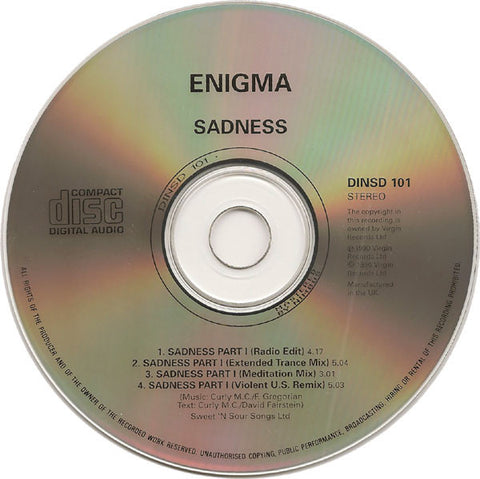 Enigma - Sadness (Remix CD single -disc only) Used