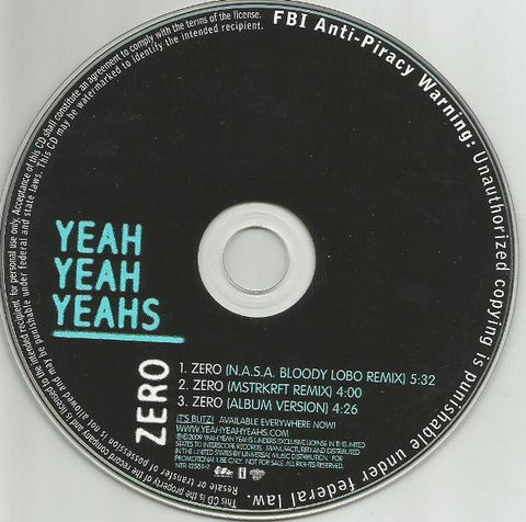 Yeah Yeah Yeahs - ZERO (reMIXES) Promo CD single - Used