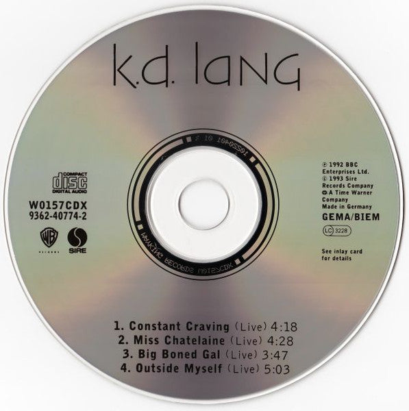 k.d. Lang -- Constant Craving LIVE + 3 bonus LIVE (UK CD single) Used