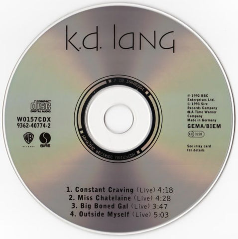 k.d. Lang -- Constant Craving LIVE + 3 bonus LIVE (UK CD single) Used