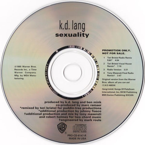 K.D. Lang - Sexuality (Promo remix CD single) Used