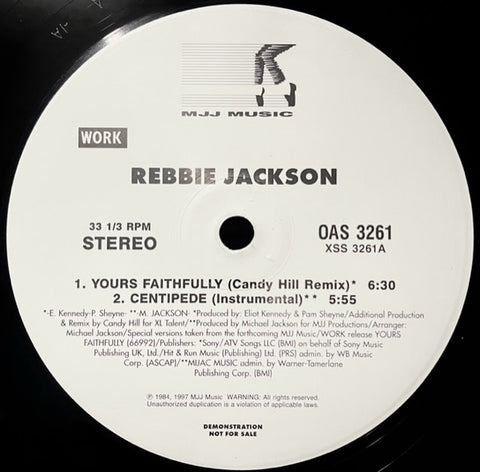 Rebbie Jackson - Yours Faithfully / Centipede (Promo) 12" Single  LP Vinyl - Used d