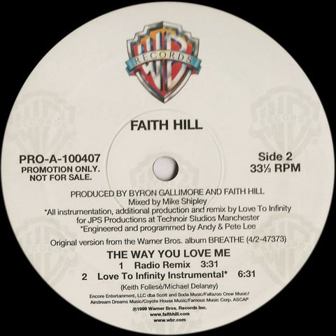 Faith Hill - THE WAY YOU LOVE ME (PROMO) 12" SINGLE  LP Vinyl - Used