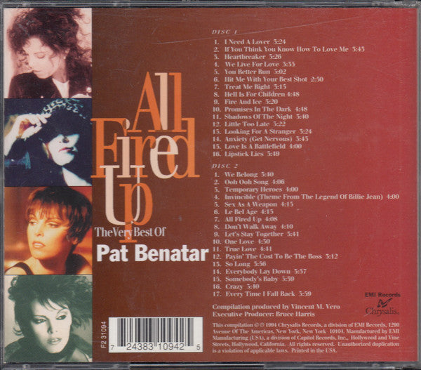 Pat Benatar - All Fired Up: The very best of Pat Benatar (2CD) Used ...