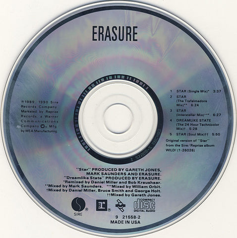 Erasure - Star / Dreamlike State (US PROMO CD single) Used