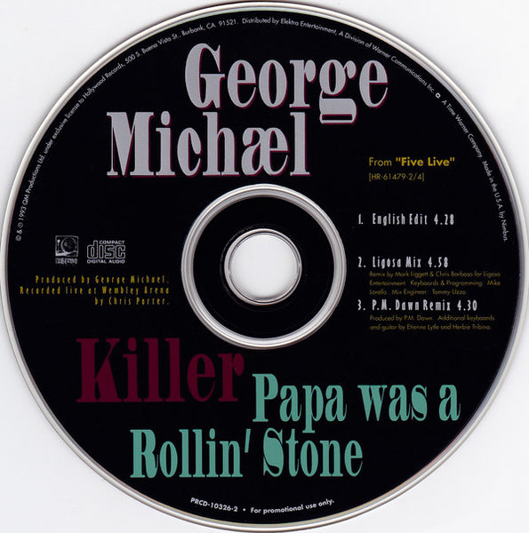George Michael - Killer / Papa Was A Rollin' Stone (PROMO CD single) Used
