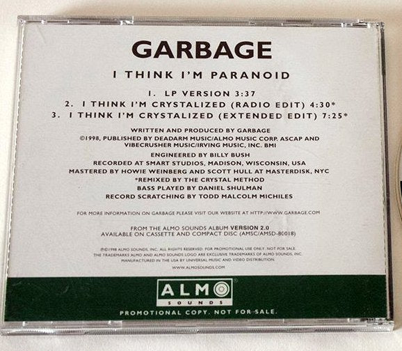 Garbage I Think I'm Paranoid  (PROMO) CD single