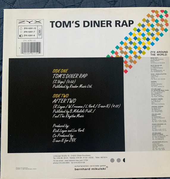 After One Tom's Diner Rap Import 12" LP VINYL Used Borderline MUSIC