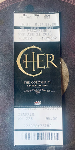 CHER - 2010 The Colosseum Concert Ticket -