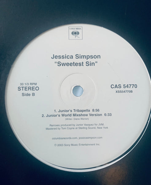 Jessica Simpson - Sweetest Sin (The Jr. Vasquez Mixes) 12" LP VINYL - Used