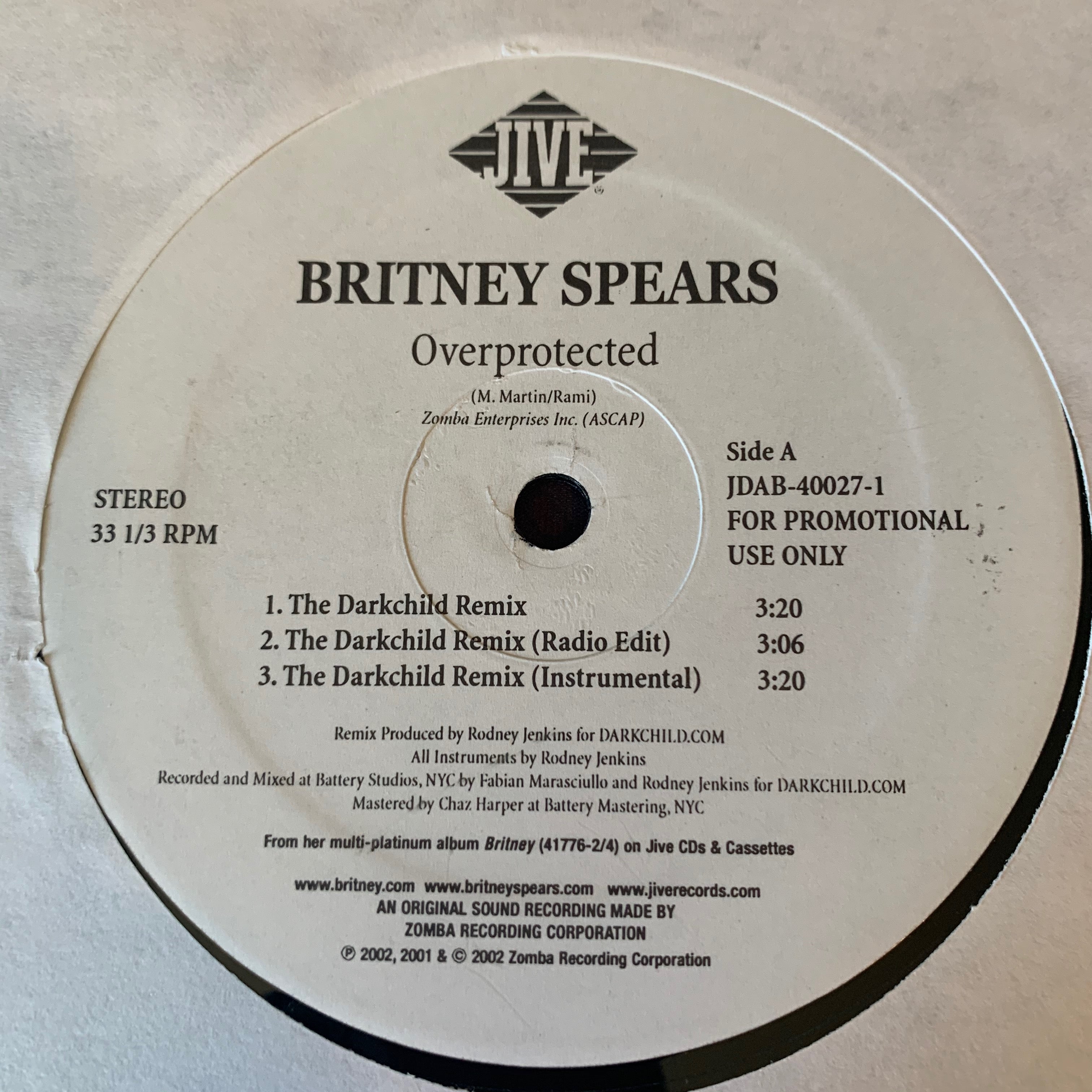 Britney Spears/Overprotectedレコード12“ プロモ盤 Britney Spears - Overprotected (PROMO 12
