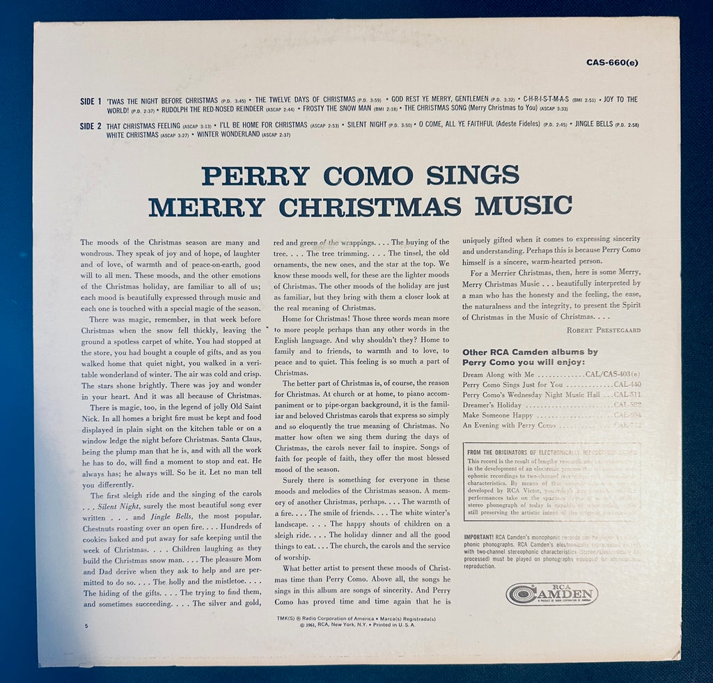 Perry Como Sings Merry Christmas Music LP Vinyl Used Borderline MUSIC Perry como sings merry christmas music lp vinyl used borderline music