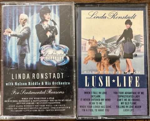 Linda Ronstadt - 2 cassette album tapes Lush Life &  For Sentimental Reasons - Used