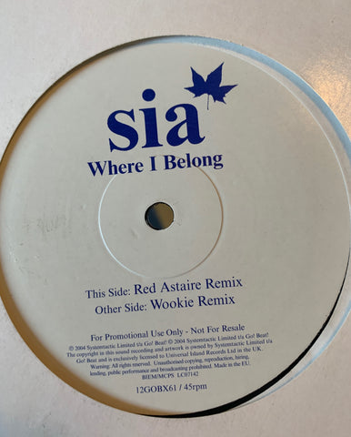 Sia - Where I Belong (Promo 12" REMIX LP VINYL) Used