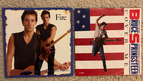 Bruce Springsteen - 2 original IMPORT 45 records : Cover Me. Fire