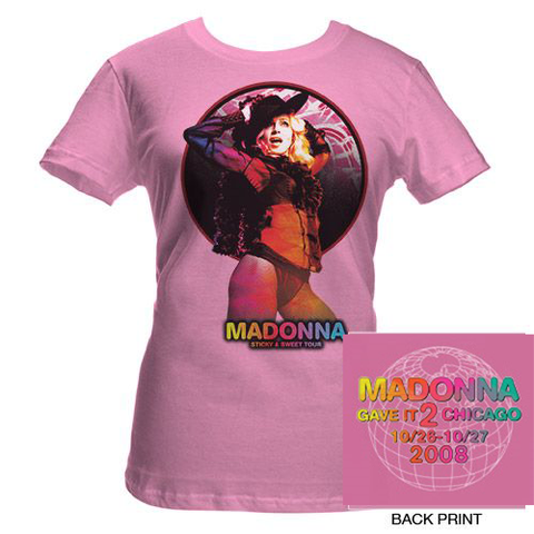 Madonna - Sticky & Sweet Tour: Women's SMALL T-Shirt - CHICAGO dates on back